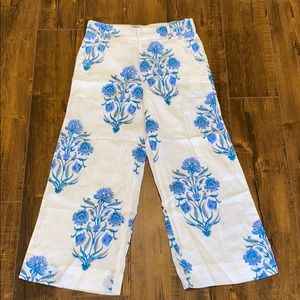 Roller Rabbit linen cotton floral wide leg pants